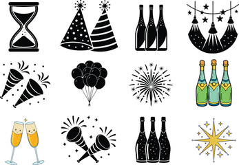 set of Christmas or happy new year icons