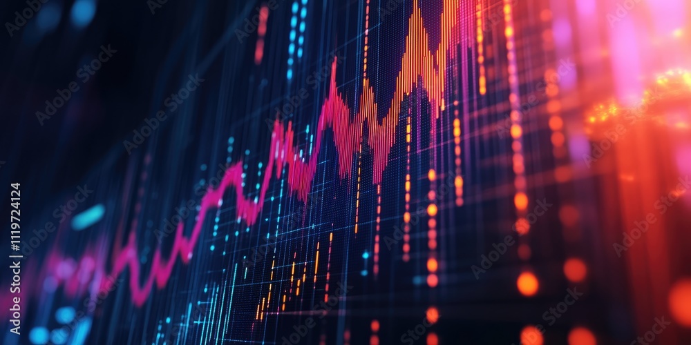Aufkleber Vibrant Data Visualization with Colorful Graphs and Dynamic Lines Representing Financial Trends and Market Fluctuations