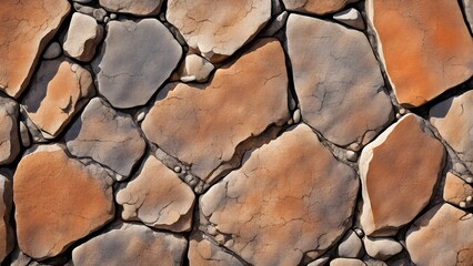 Irregular stone wall texture with various shades of brown and gray.