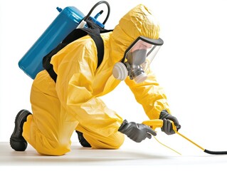 Obraz premium Professional in Protective Suit Performing Pest Control