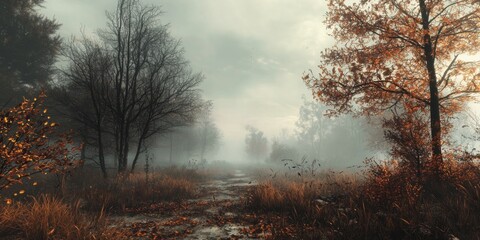 Misty Autumn Path Foggy Forest Road Fall Scenery Nature Background