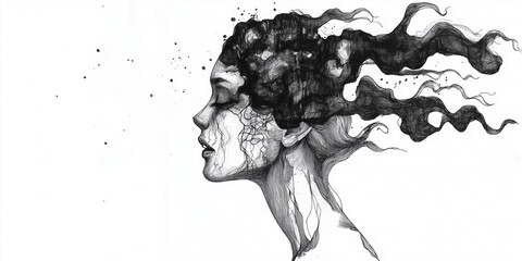Woman’s head, confusion, dementia or depression, mental health.