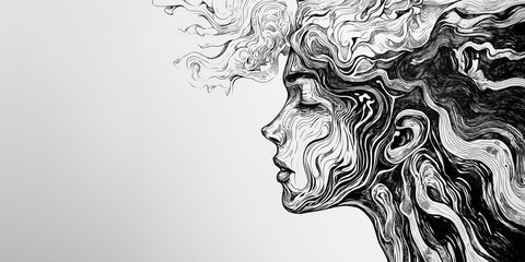 Woman’s head, confusion, dementia or depression, mental health.