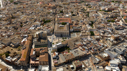 Aerial view of the historic center of Lucera, in the province of Foggia, Puglia, Italy.