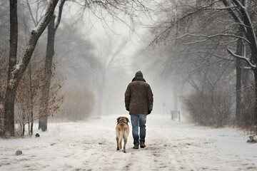 People spending winter time vacation holidays at nature street forest mountains, Generative AI