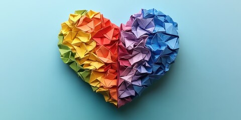 Fototapeta premium Colorful origami heart showcasing vibrant hues symbolizes love and creativity through paper art