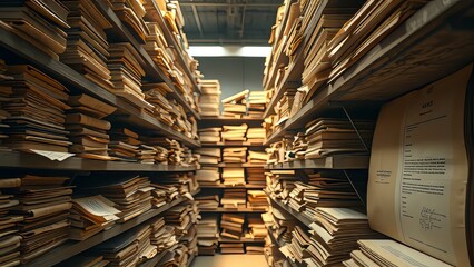 Obraz premium Aged documents, shelved high, await your design touch.