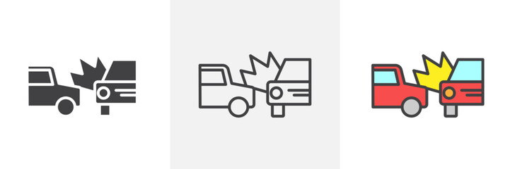 Accident icon collection in black and colored style.