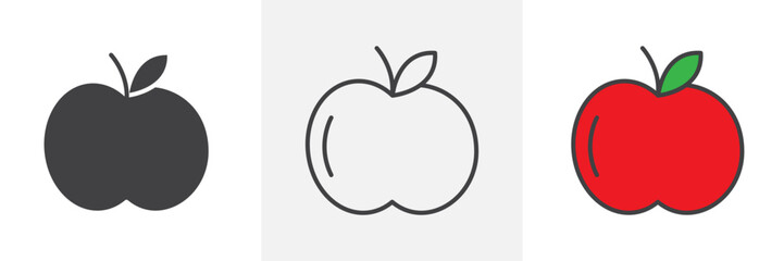 Apple icon collection in black and colored style.