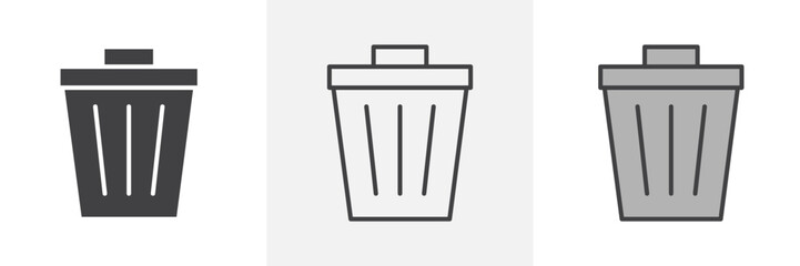 Bin icon collection in black and colored style.