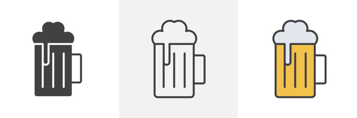Beer mug icon collection in black and colored style.