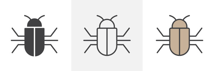 Bug icon collection in black and colored style.