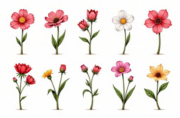 Obraz premium Set of different buds of different flowers without stems, only heads on a white background