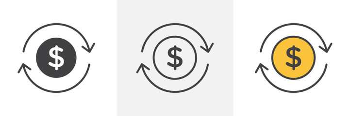 Cash flow icon collection in black and colored style.