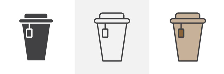 coffee cup icon collection in black and colored style.