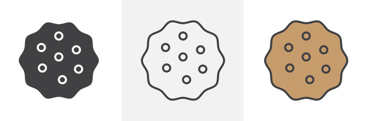 Cookie icon collection in black and colored style.