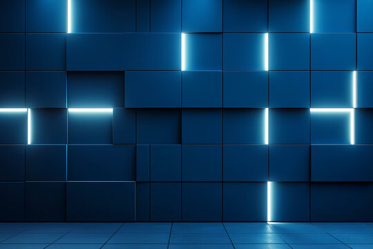 Modern Blue Wall with Integrated White LED Lighting Accents 