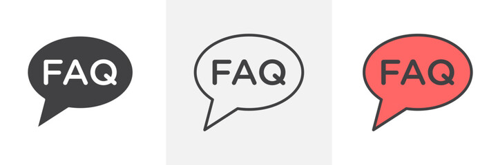 FAQ icon collection in black and colored style.