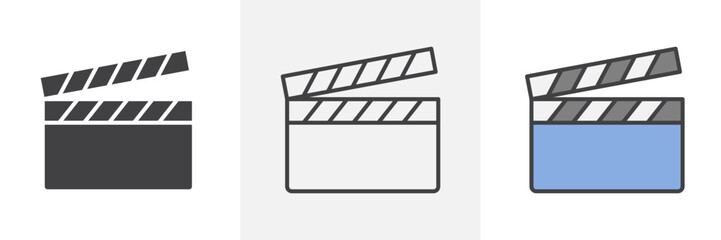 Obraz premium Film clapperboard icon collection in black and colored style.