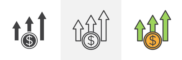 Income icon collection in black and colored style.