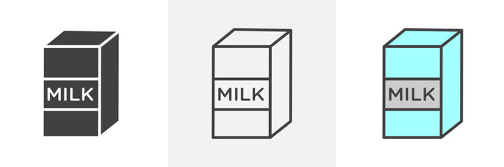 Milk carton icon collection in black and colored style.