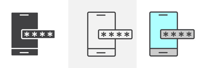 Otp sms password icon collection in black and colored style.