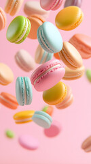 Obraz premium Colorful macaron snack delight vibrant pastry show studio setting playful aesthetic sweet treat concept