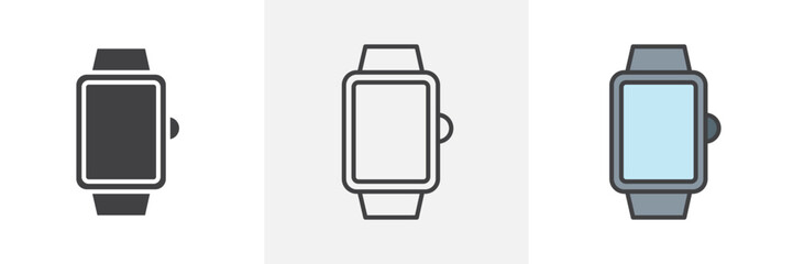 Smartwatch icon collection in black and colored style.