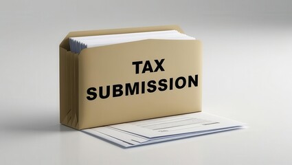 A folder labeled "Tax Submission" containing paperwork, symbolizing the process of submitting tax documents.