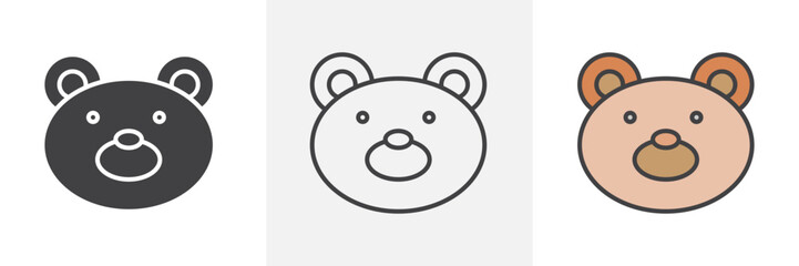 Fototapeta premium Teddy bear icon collection in black and colored style.