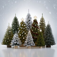Naklejka premium Collection of Christmas Trees with Snow isolated on transparent or white background