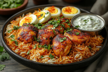 Fototapeta premium A fragrant and colorful plate of chicken biryani