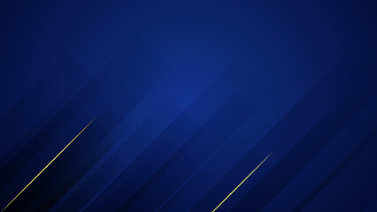 Obraz premium Abstract technology concept dark blue stripes geometric overlapping background. Blue dynamic abstract vector background with gold lines