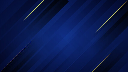 Abstract technology concept dark blue stripes geometric overlapping background. Blue dynamic abstract vector background with gold lines