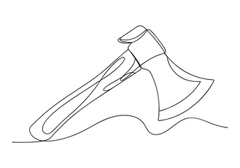 Continuous One-Line Drawing of a Wooden Axe - Minimalist Tool Design