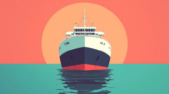 cargo ship flat design front view global shipping theme animation Triadic Color Scheme
