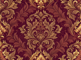 Fototapeta premium Elegant Gold and Burgundy Damask Pattern Seamless Repeat.