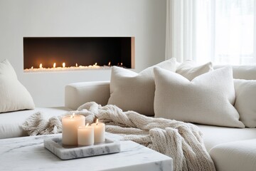 Cozy living room modern minimalist design white sofa