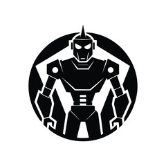 black and white robot logo, vector art design