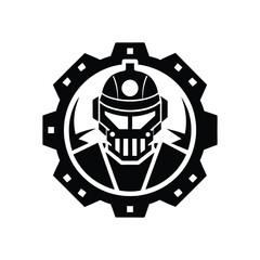 black and white robot logo, vector art design