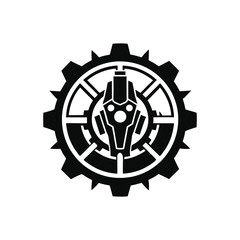 black and white robot logo, vector art design