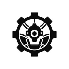 black and white robot logo, vector art design
