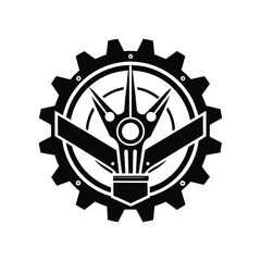 black and white robot logo, vector art design