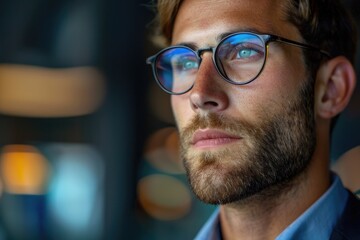 A close-up shot of a person wearing glasses, ideal for use in portraits or illustrations