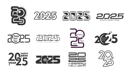 2025 year numbers set for New Year calendar or greeting text for winter holiday, vector icons. Happy New Year 2025 creative font with Christmas bauble decoration for calendar page or holiday poster