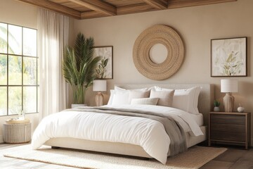 Fototapeta premium Cozy modern bedroom neutral color palette