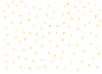 イエローゴールドカラーのペンで描いた手描きのラフなハート背景