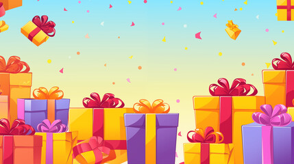 Obraz premium A vibrant collection of colorful gift boxes arranged against a soft blue background. perfect for celebrations, birthdays, or holiday events.