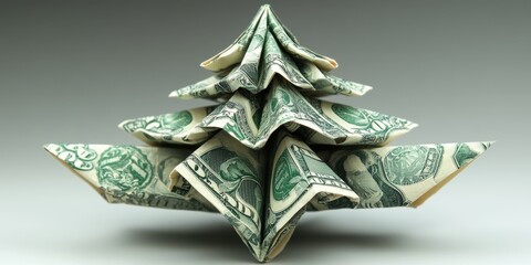 Creative origami money tree crafted from dollar bills showcasing intricate folds and festive charm