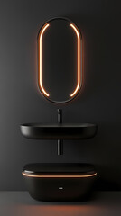 Contemporary luxury washbasin with matte black finish and integrated storage